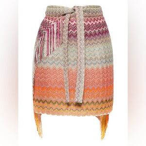 Missoni Multicolor Chevron Knit Pareo with Fringe - Pink & Orange